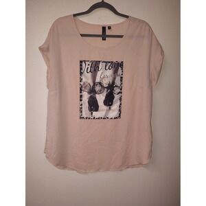 Trende Peach Pink With Love For You Graphic Top Rhinestone Heels Blouse 1X